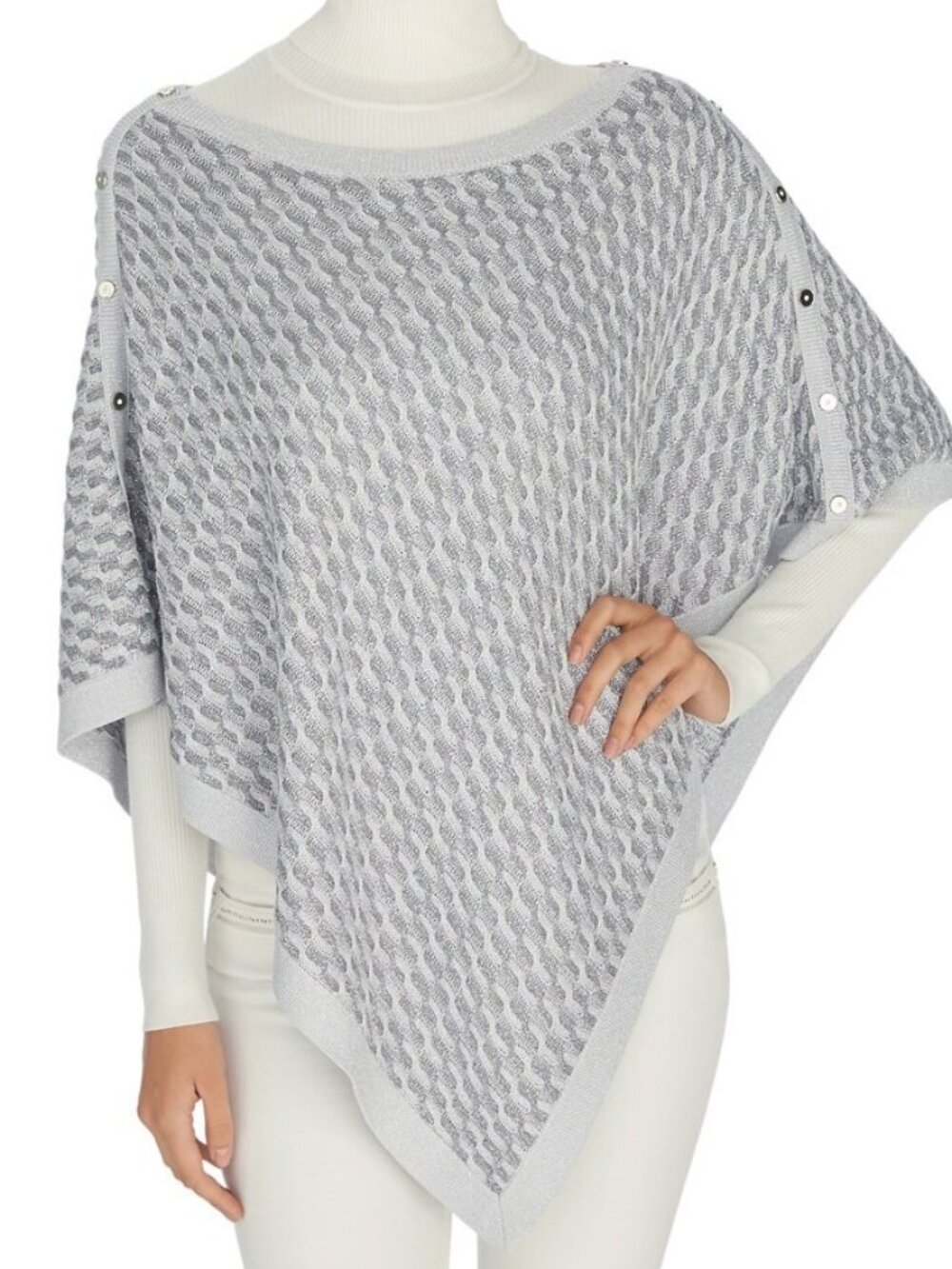 WHBM Cable Knit Grey & Silver Women's Poncho Size M